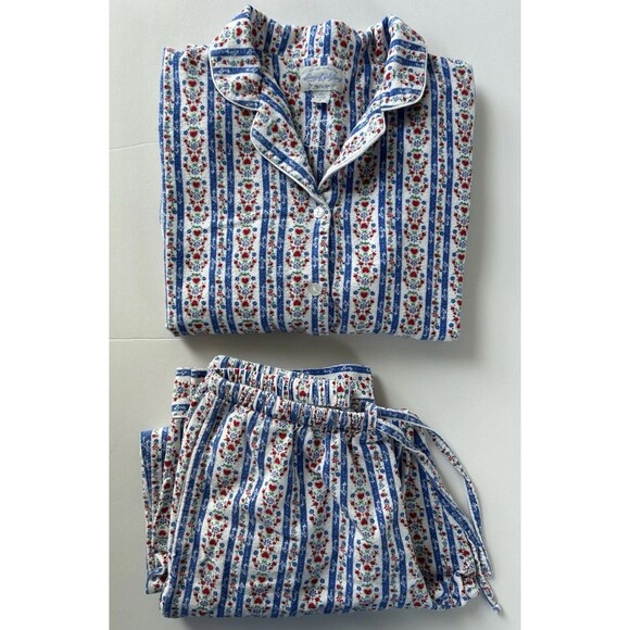 Lanz Of Salzburg Womens Size S Blue Tyrolean Flannel Pajama Set 2 Piece - Picture 1 of 16